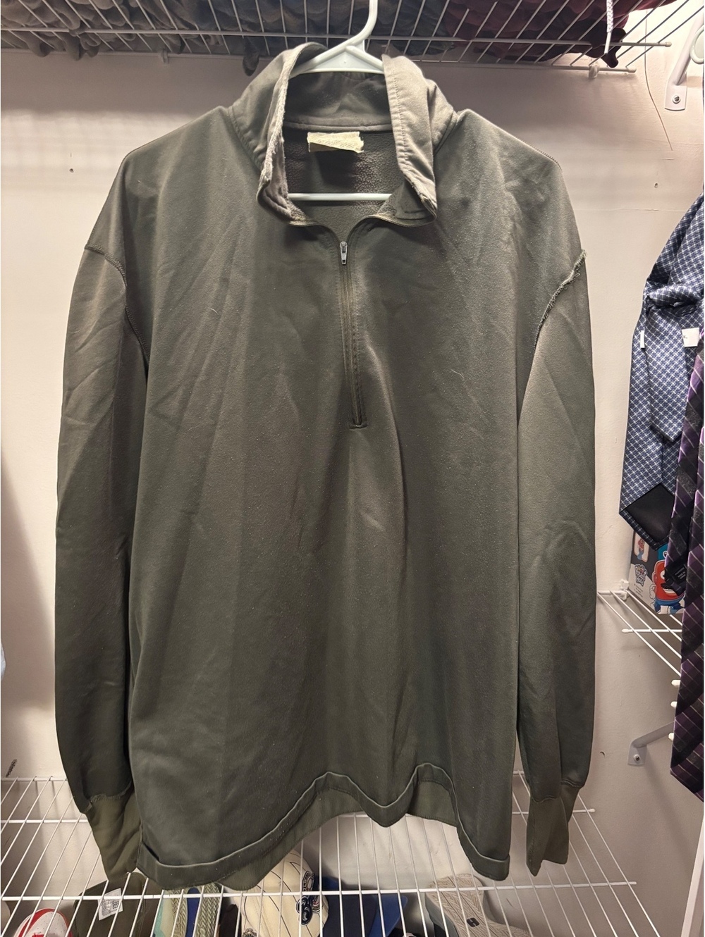 Men's Large Olive Green Sleep Shirt with Half-Zip